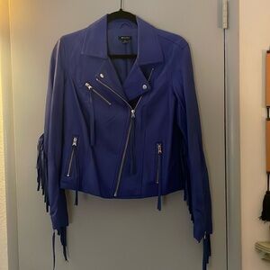 I Heart Ronson Royal Blue Fringe Faux Leather Jacket